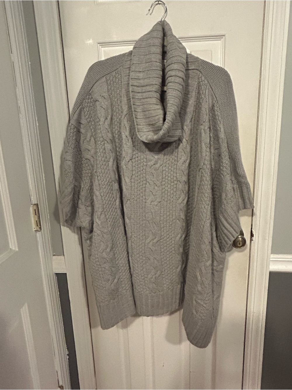 New York & Company Light Gray Cable Knit Cowl Neck Sweater Shawl